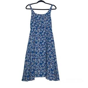 Ori Luxury Blue Novelty Bird Print Sleeveless Fit & Flare Dress Size S Whimsical